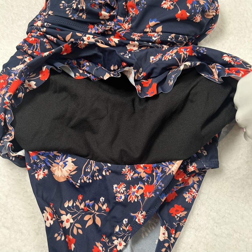 Dobreva Swimdress Womens Small Navy Floral Bandeau Skirted One Piece Swimwear - Picture 10 of 16